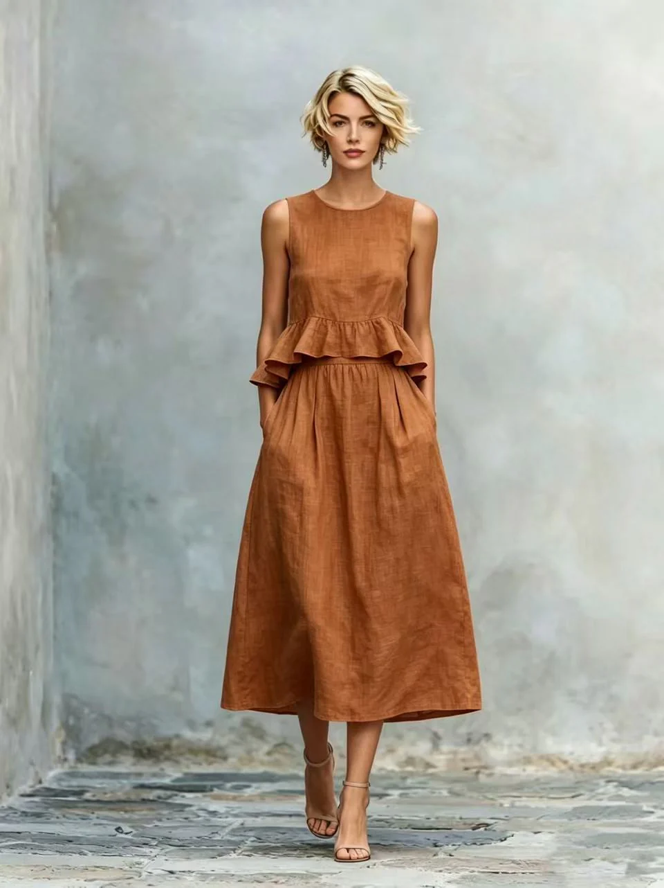 Women's Sleeveless High-Waist Ruffle Trim Maxi Dress - Image 10