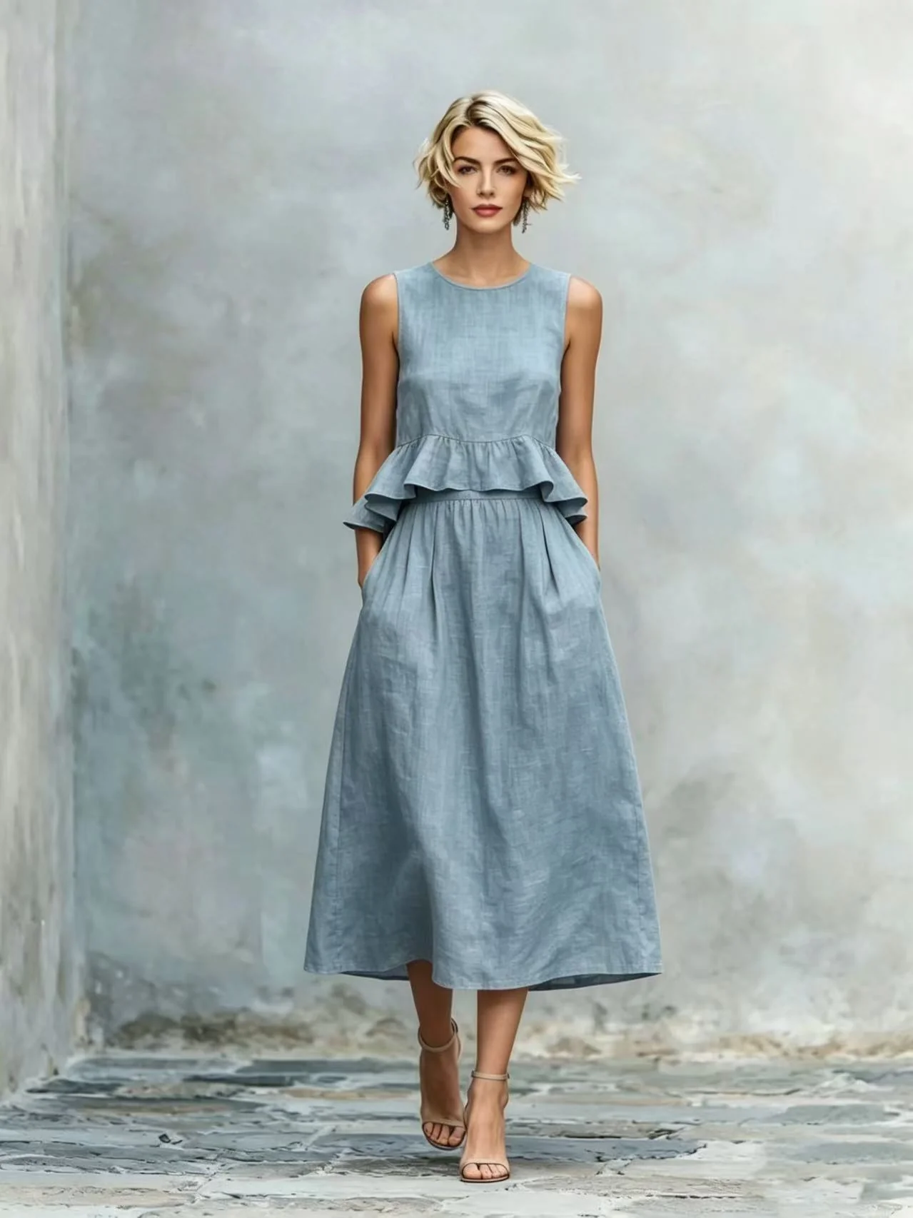 Women's Sleeveless High-Waist Ruffle Trim Maxi Dress - Image 11