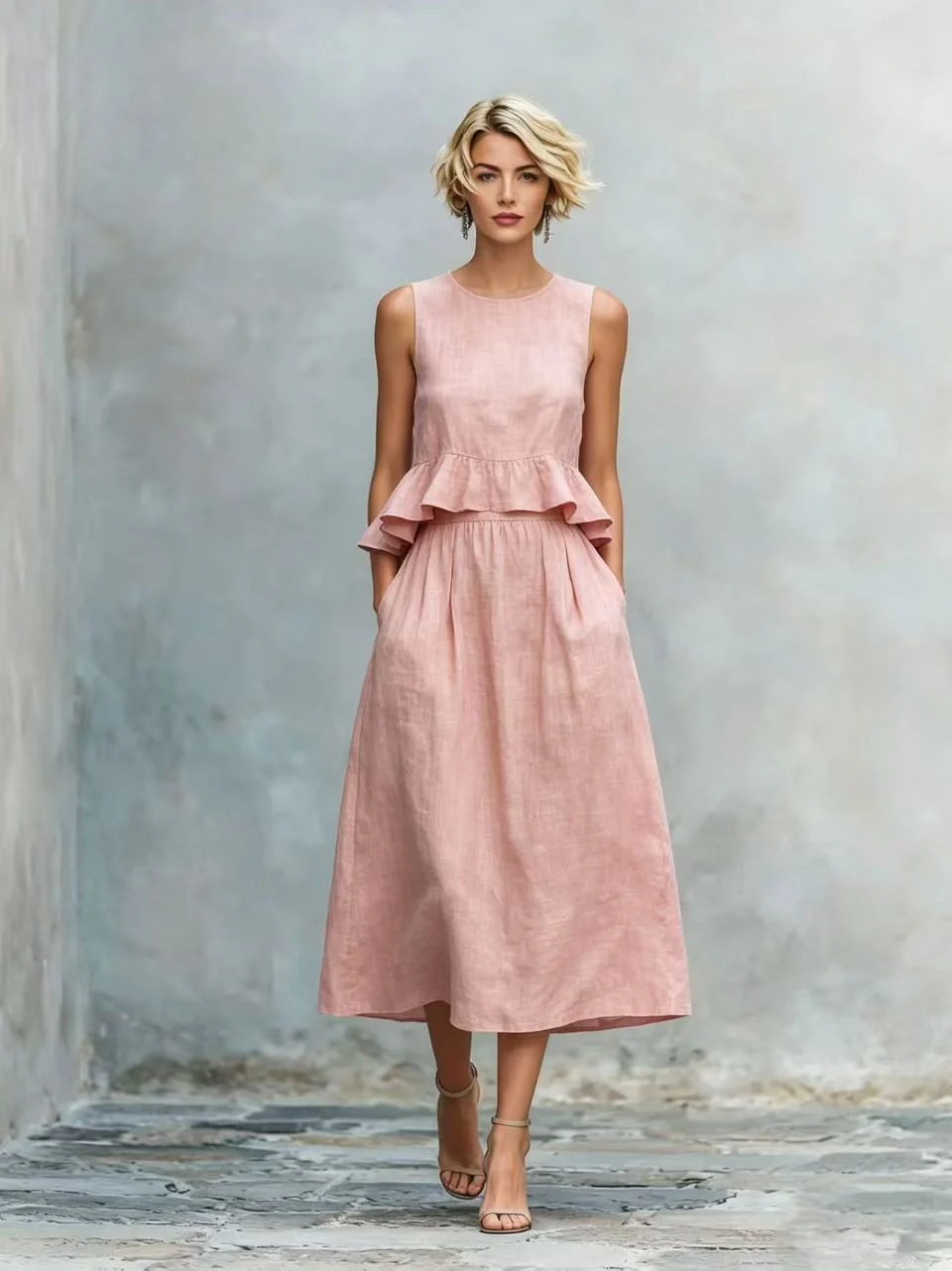Women's Sleeveless High-Waist Ruffle Trim Maxi Dress - Image 12