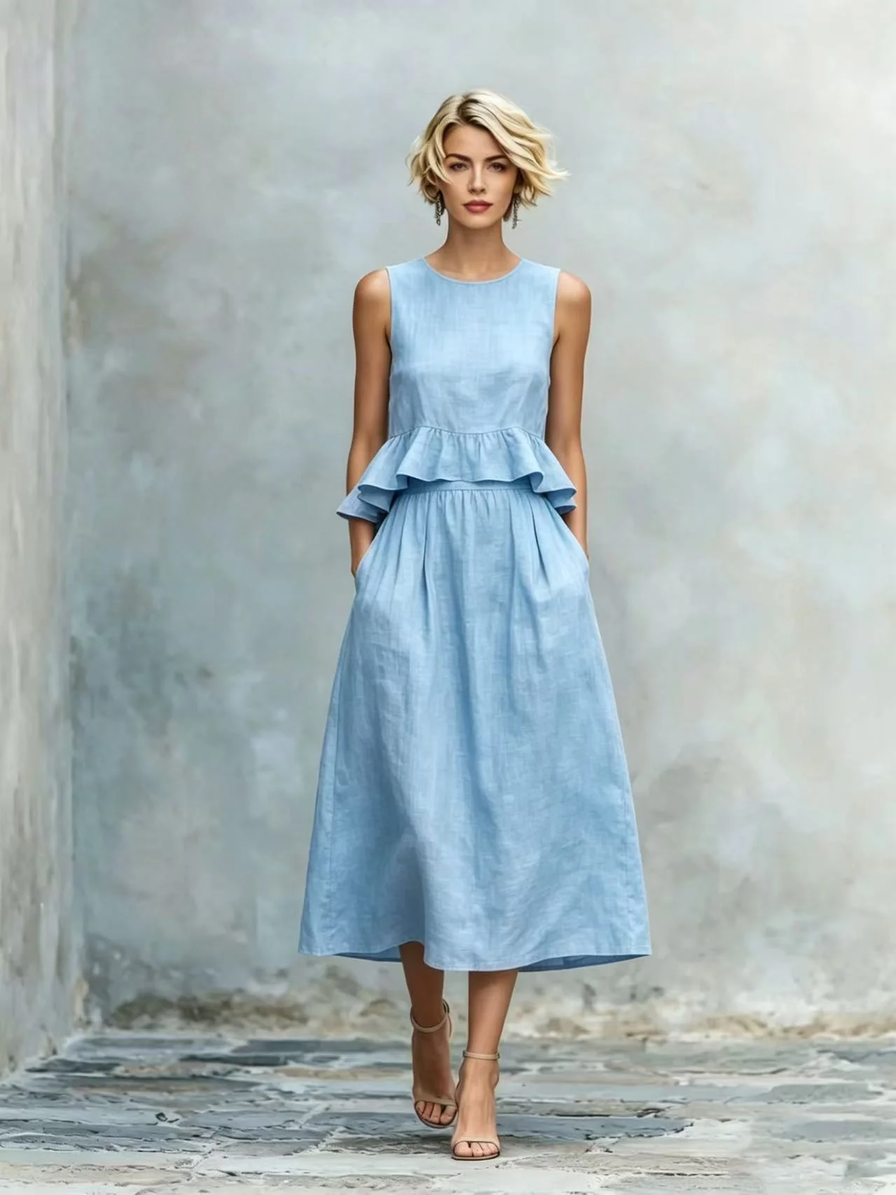 Women's Sleeveless High-Waist Ruffle Trim Maxi Dress - Image 13