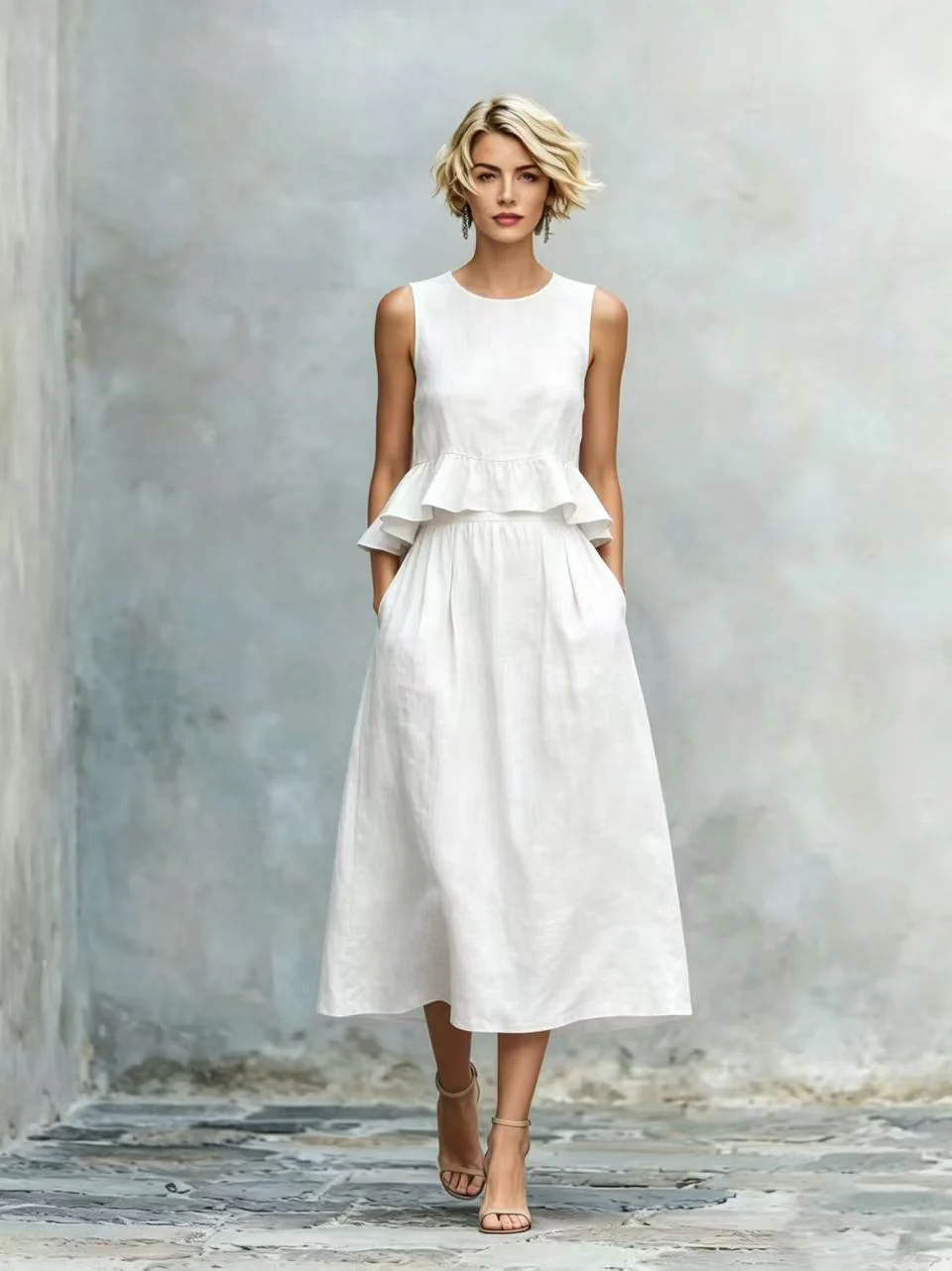 Women's Sleeveless High-Waist Ruffle Trim Maxi Dress - Image 14