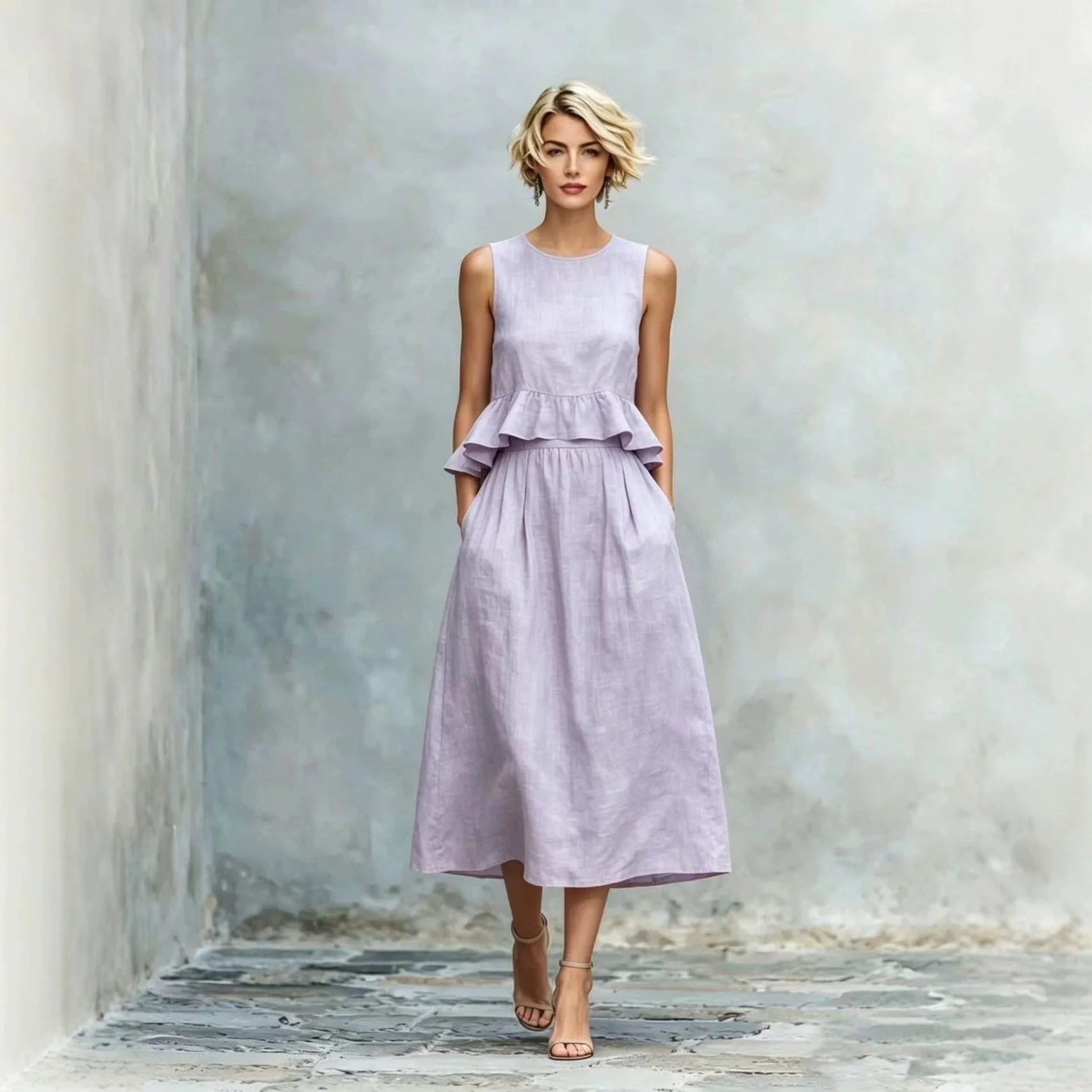 Women's Sleeveless High-Waist Ruffle Trim Maxi Dress - Image 2