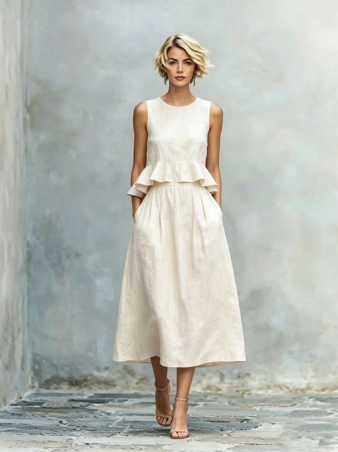 Women's Sleeveless High-Waist Ruffle Trim Maxi Dress - Image 5