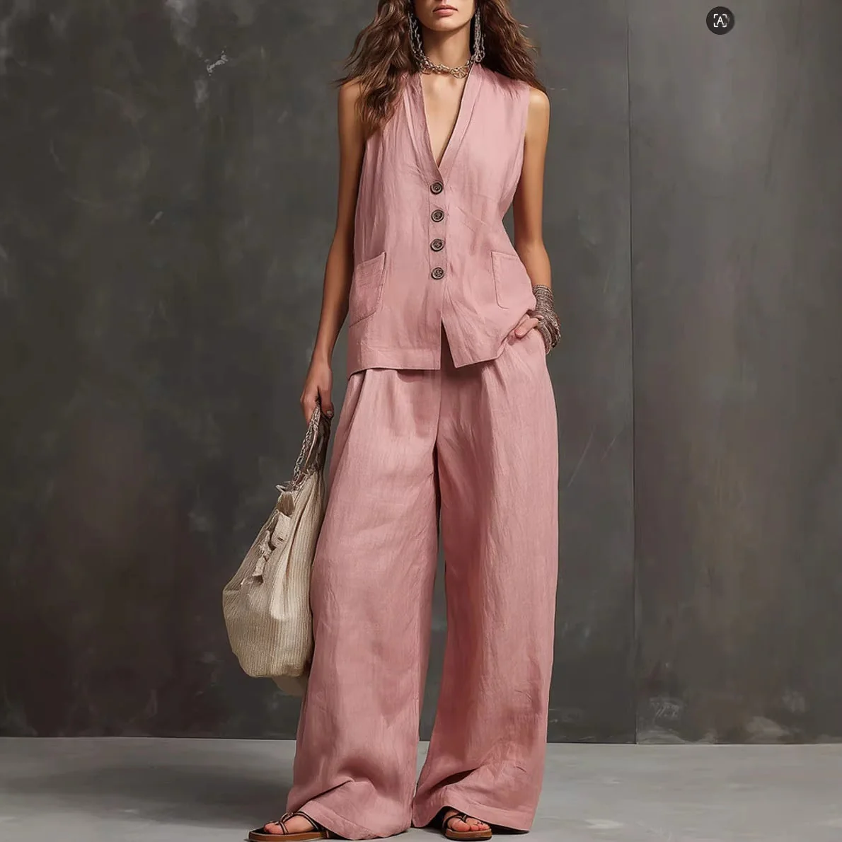 Women's Sleeveless Vest & Wide-Leg Pants Two-Piece Set – 10 Colors XS–3XL