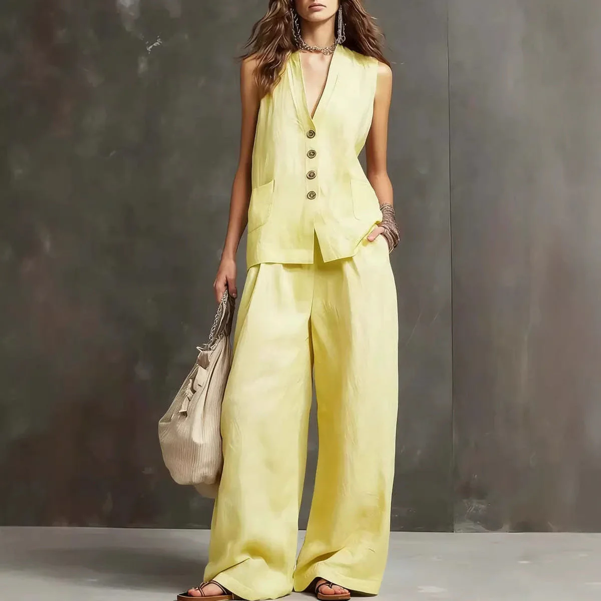 Women's Sleeveless Vest & Wide-Leg Pants Two-Piece Set – 10 Colors XS–3XL - Image 15