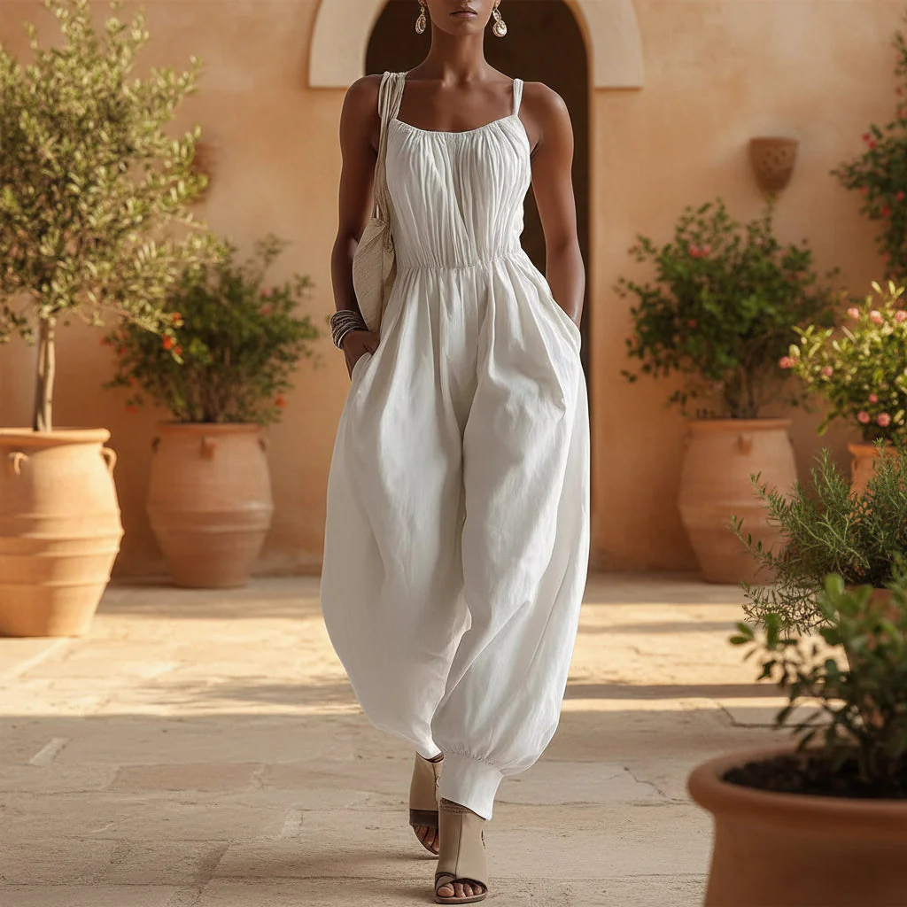 Women's Sleeveless Wide-Leg Jumpsuit – Knit, Low Waist, Flare Pants - Image 2