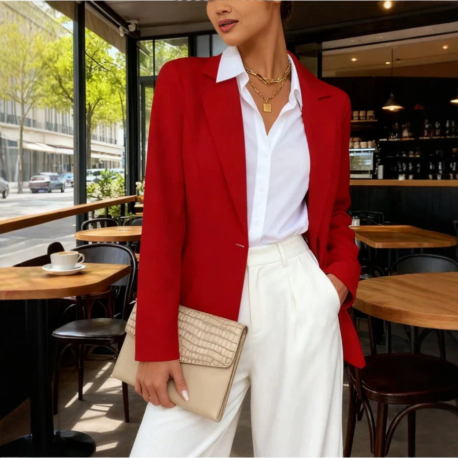 Women's Slim Fit Lapel Collar Long-Sleeve Blazer – Waist-Cinched - Image 4