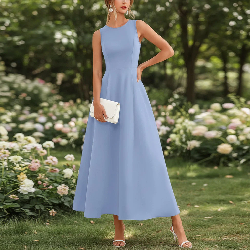 Women's Slim-Fit Long Vest Dress – A-Line High-Waist Sleeveless - Image 3