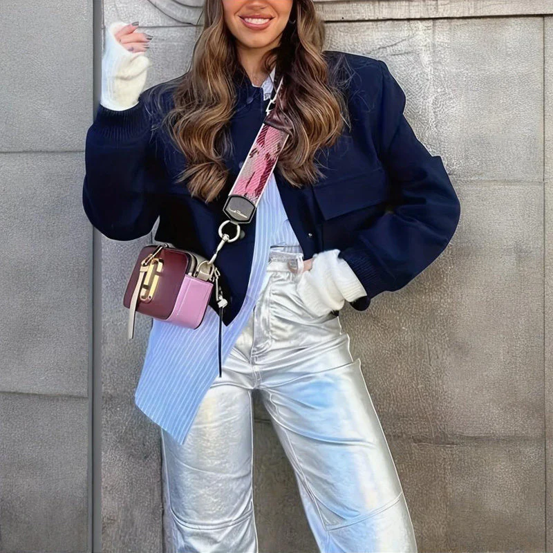 Women's Solid Color Long Sleeve Baseball Jacket - Image 11