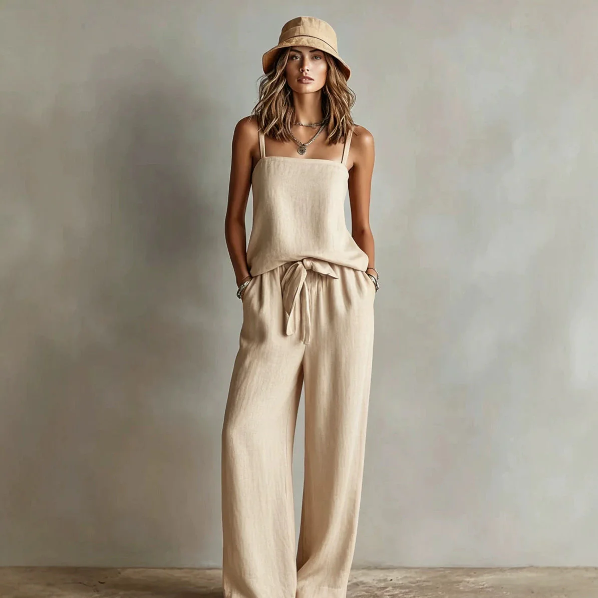 Women's Spaghetti Strap Cami Top & Wide-Leg Pants Two-Piece Set - Image 3