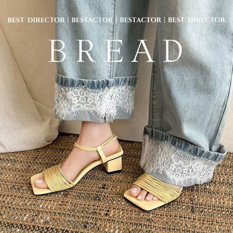 Women's Square-Toe Block Heel Sandals – Multi-Strap Ankle Wrap Mid-Heel Shoes with Pigskin Lining - Image 2