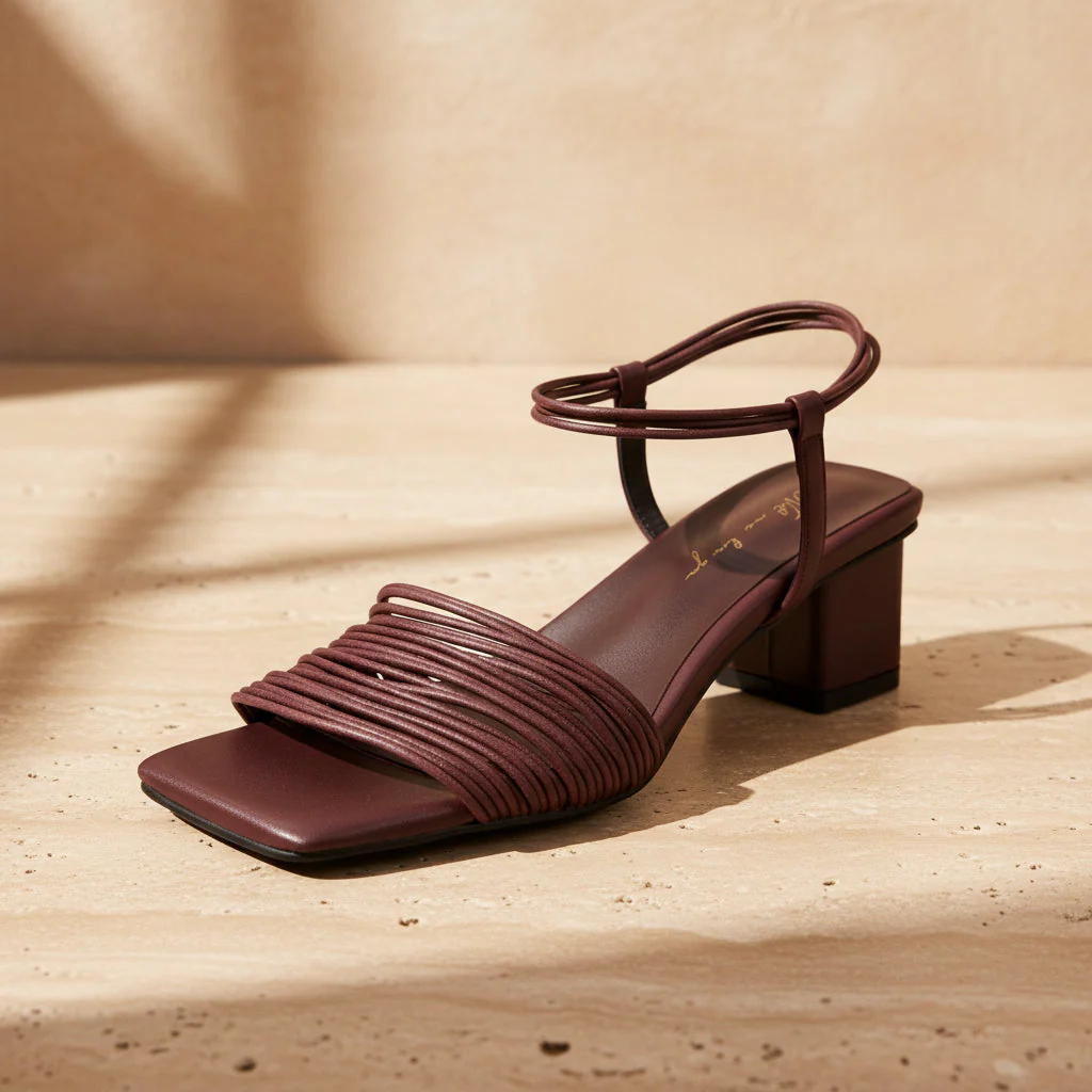 Women's Square-Toe Block Heel Sandals – Multi-Strap Ankle Wrap Mid-Heel Shoes with Pigskin Lining - Image 3