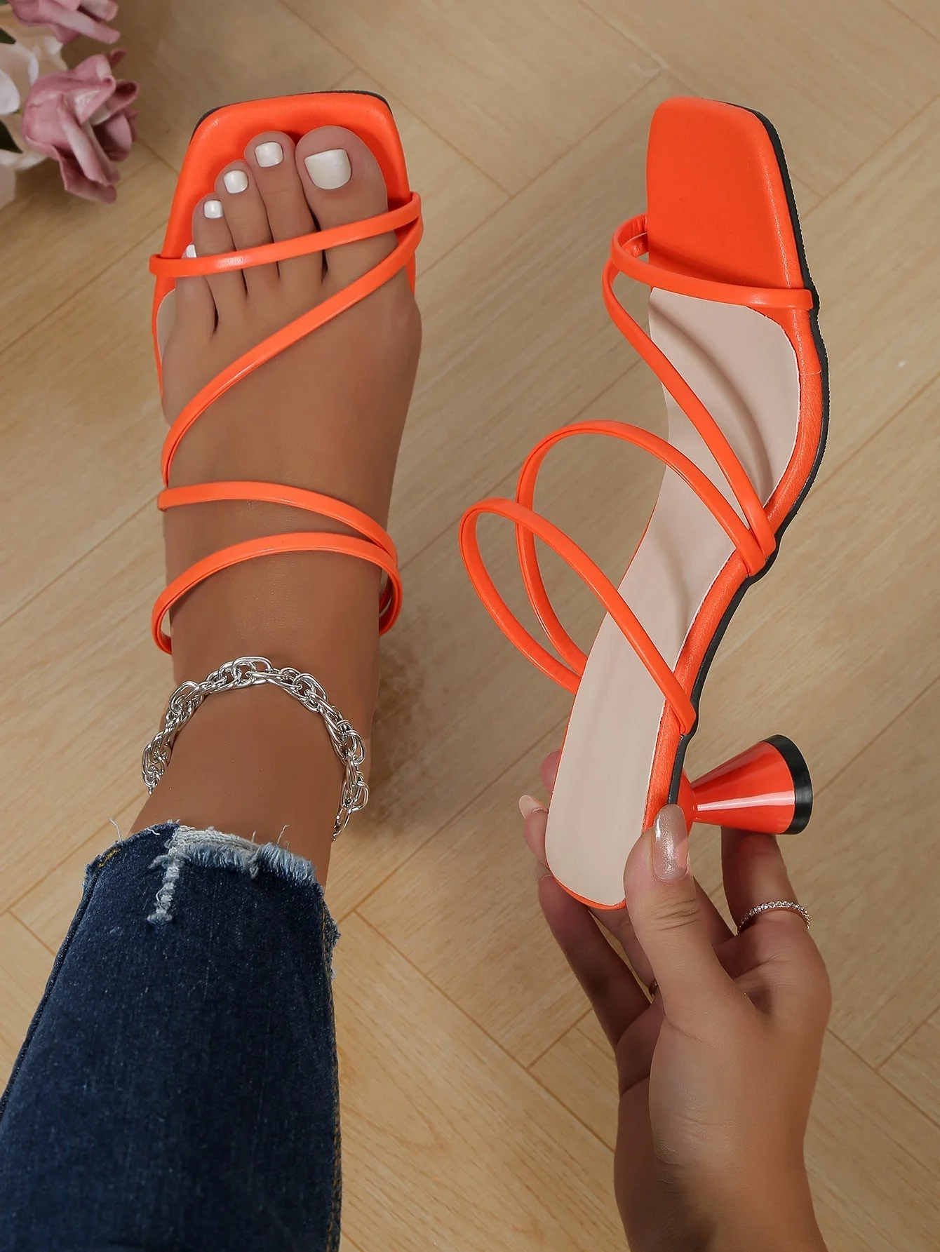 Women's Square Toe Chunky Heel Open-Toe Sandals – Cross Strap - Image 9