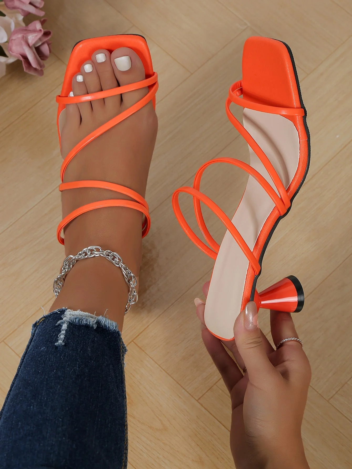 Women's Square Toe Chunky Heel Open-Toe Sandals – Cross Strap - Image 9