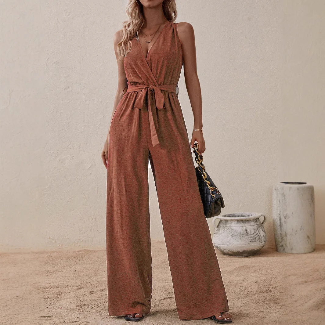 Women's Strap High-Waist Sleeveless Jumpsuit – Ice Silk Casual Wide-Leg - Image 3