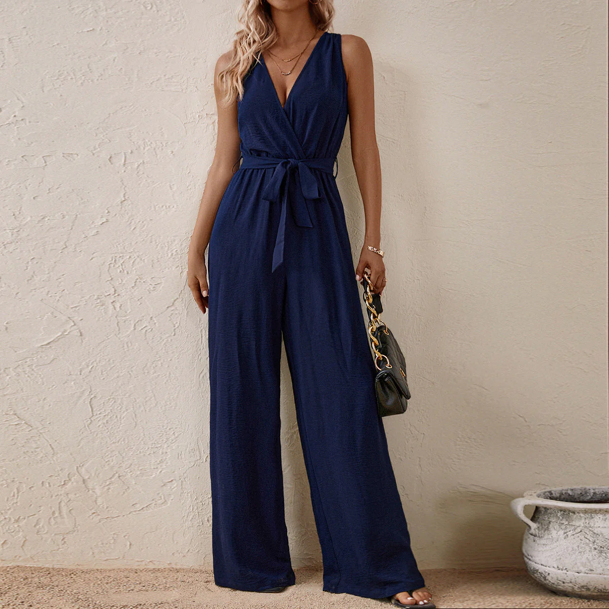 Women's Strap High-Waist Sleeveless Jumpsuit – Ice Silk Casual Wide-Leg - Image 6