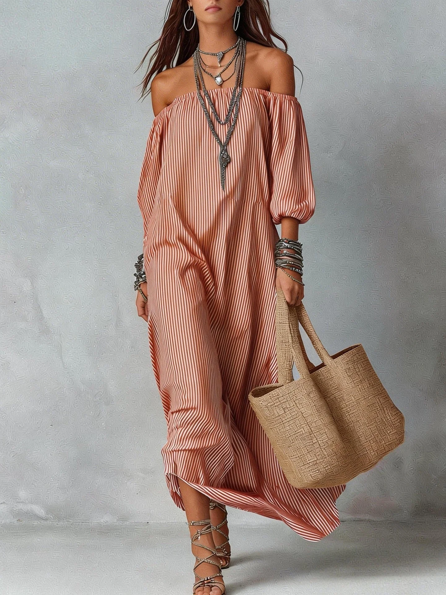 Women's Striped Loose-Fit Flared Maxi Dress – Holiday & Vacation - Image 7