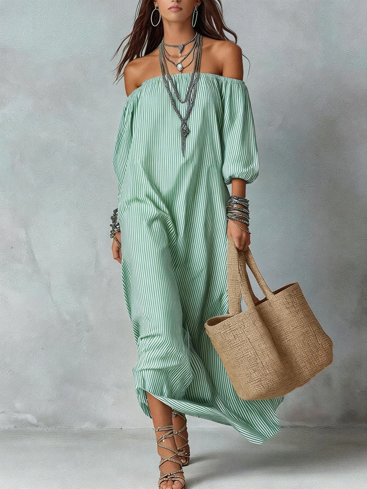 Women's Striped Loose-Fit Flared Maxi Dress – Holiday & Vacation - Image 8