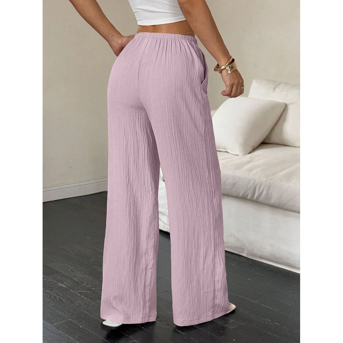 Women's Textured High-Waist Wide-Leg Pants - Image 14