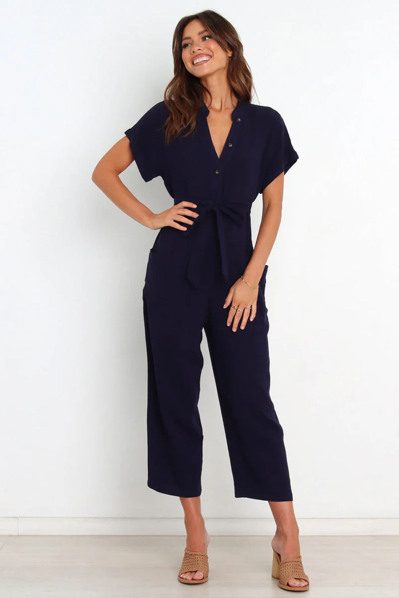 Women's V-Neck Cropped Wide-Leg Knit Jumpsuit - Image 2