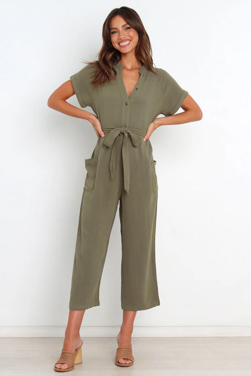 Women's V-Neck Cropped Wide-Leg Knit Jumpsuit - Image 7