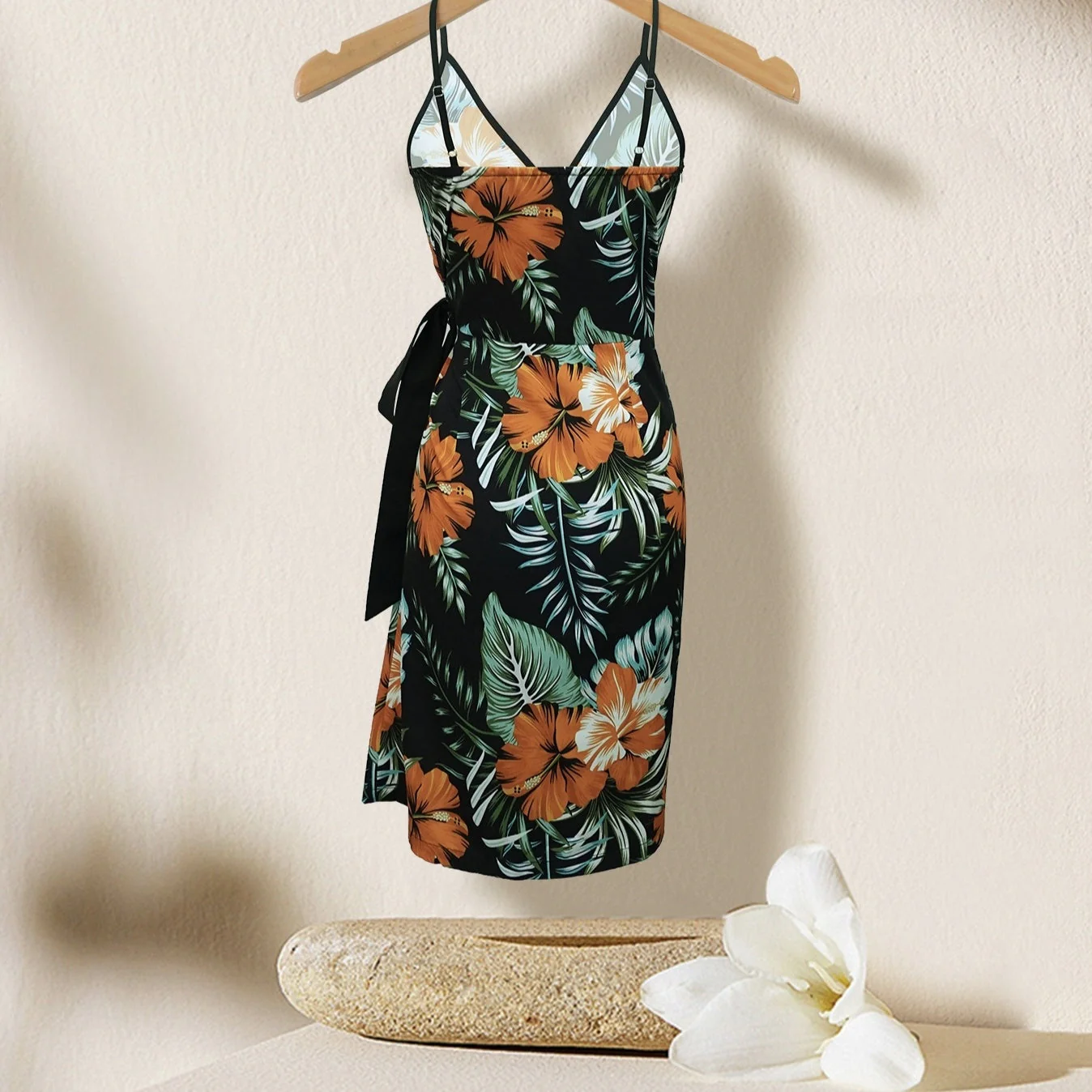 Women's V-neck Lace Up Plant Print Off Shoulder Versatile Dress - Image 3