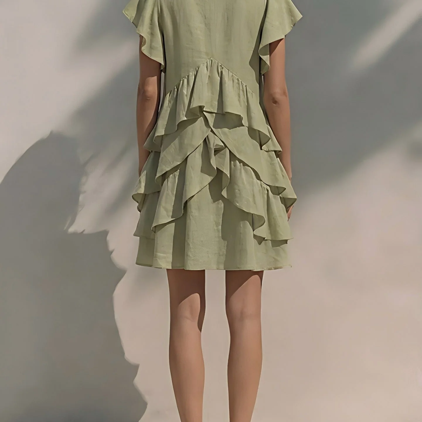 Women's V-Neck Ruffle Sleeve Casual Loose Dress - Image 3