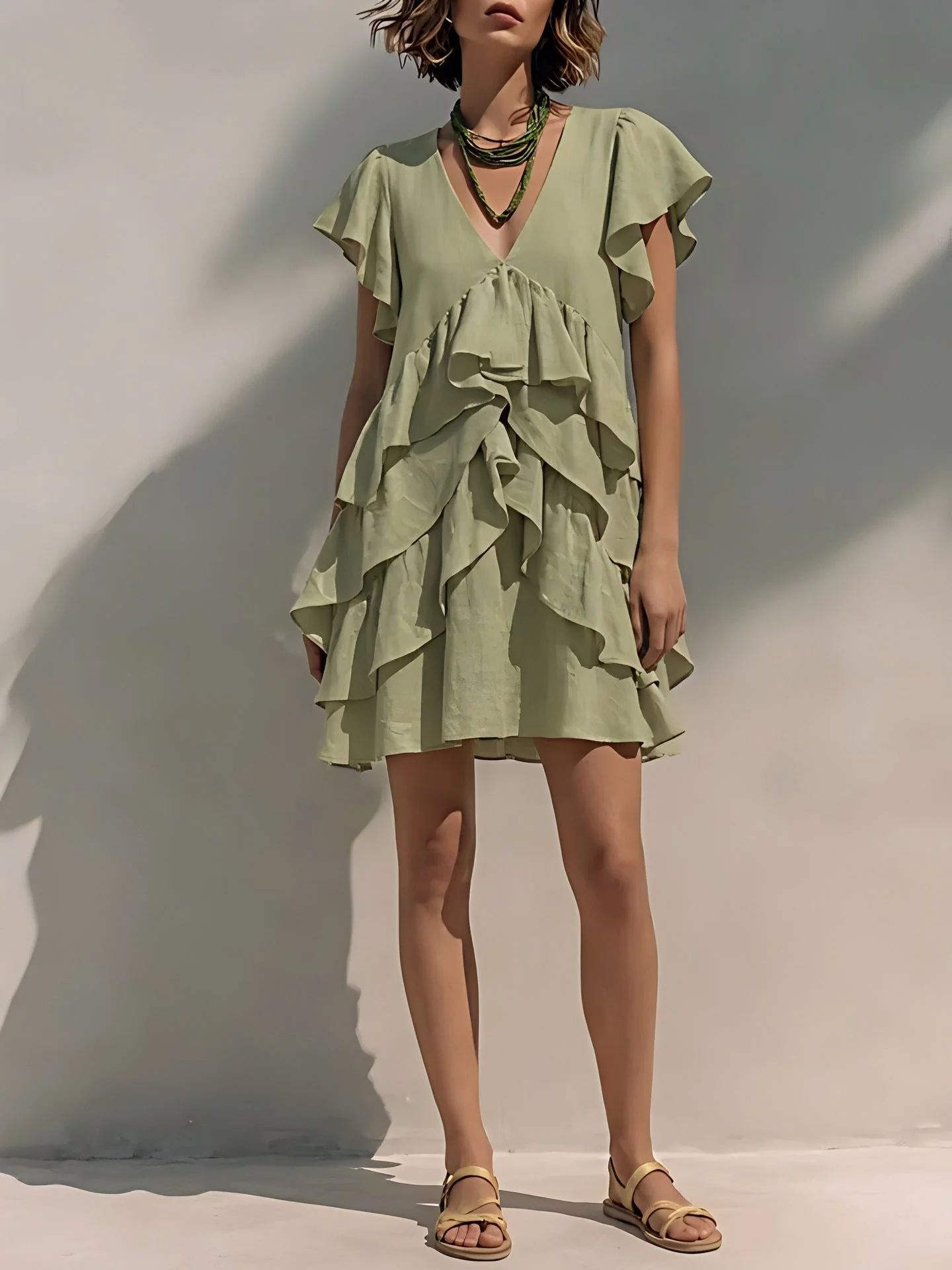 Women's V-Neck Ruffle Sleeve Casual Loose Dress - Image 6