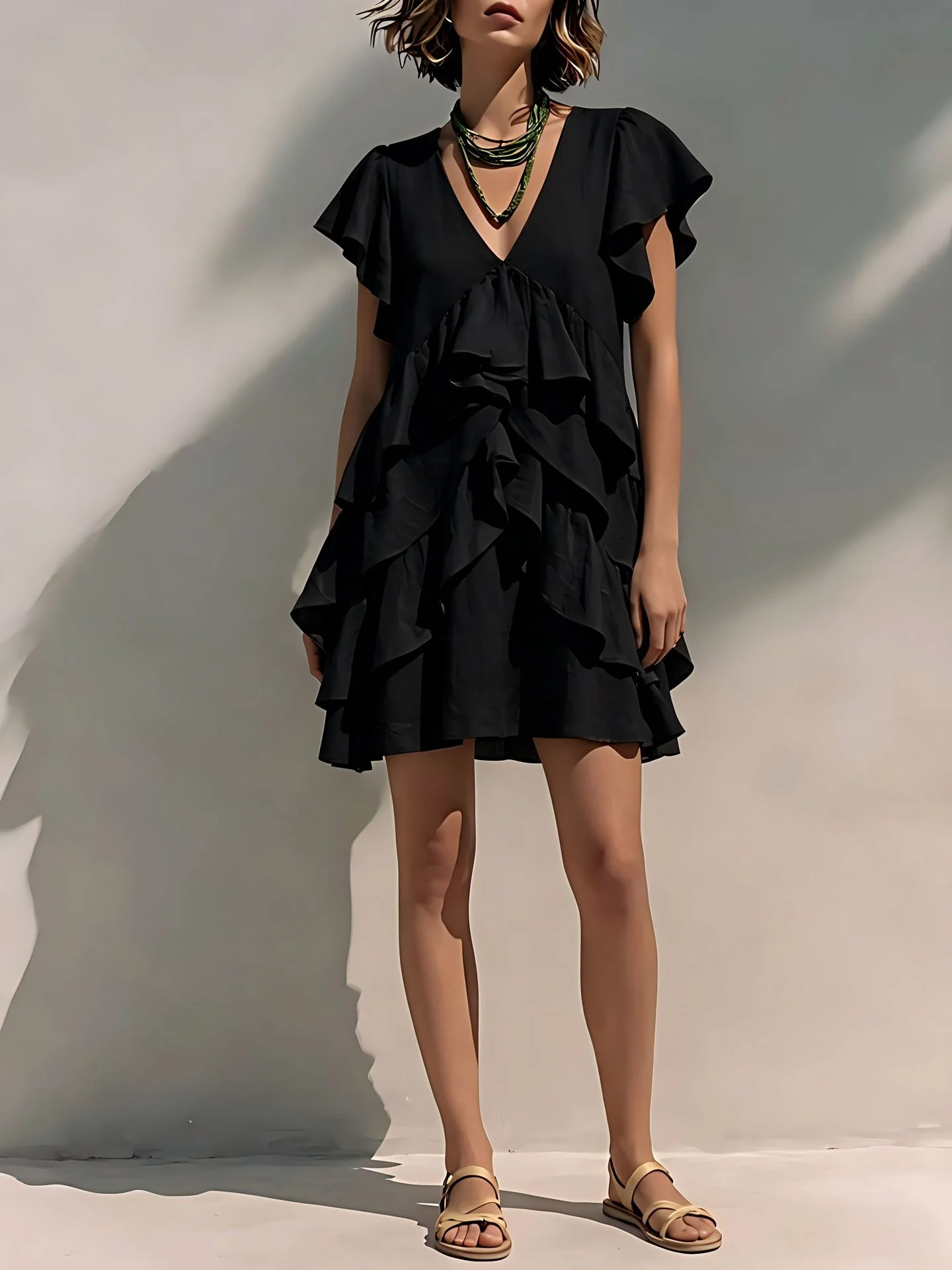 Women's V-Neck Ruffle Sleeve Casual Loose Dress - Image 7