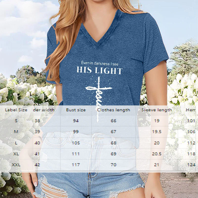 Women's V-Neck T-Shirt Geometric Cross Casual Summer Short Sleeve Top - Image 4