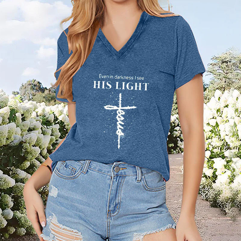 Women's V-Neck T-Shirt Geometric Cross Casual Summer Short Sleeve Top - Image 6