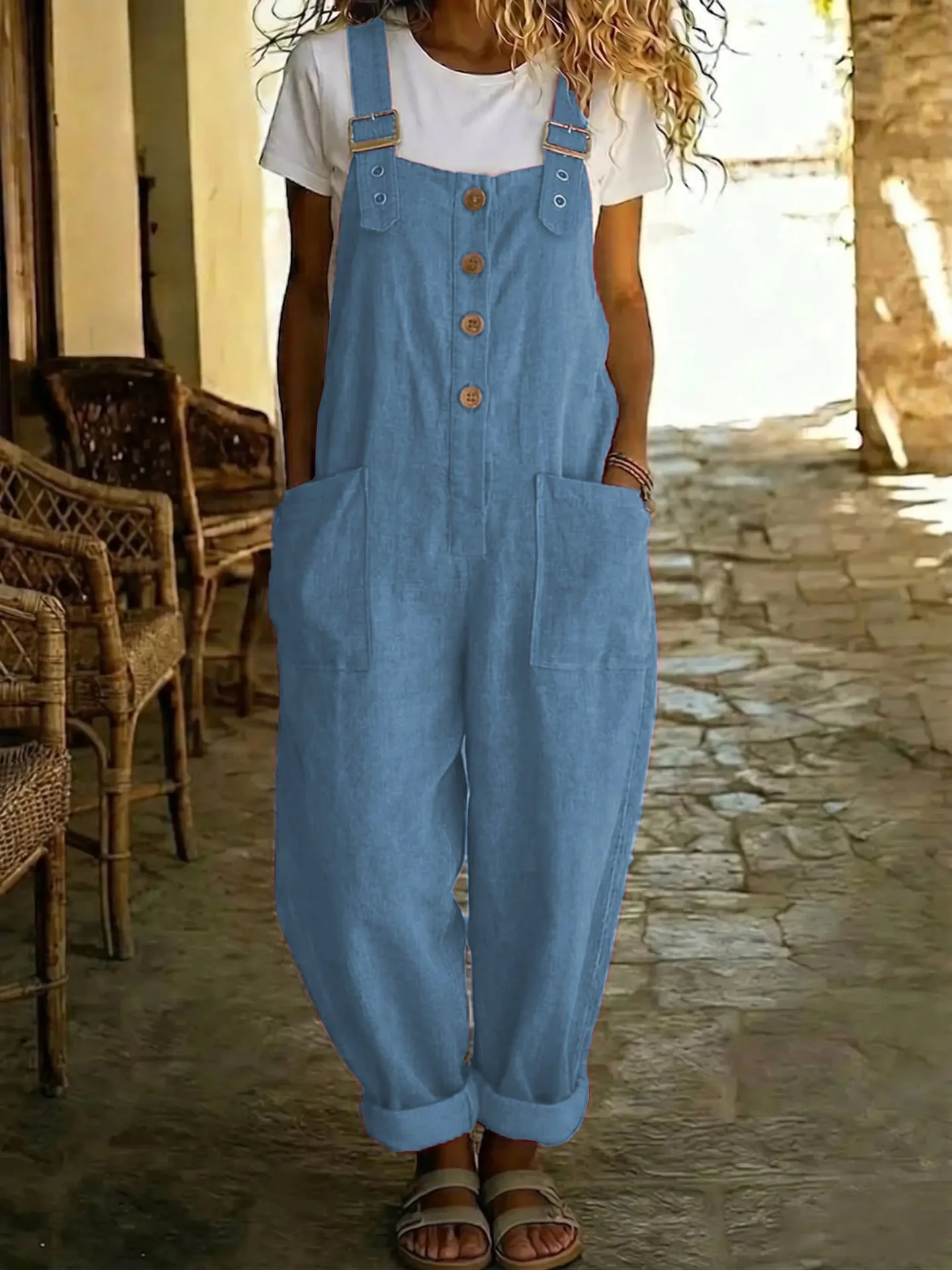 Women's Vintage High-Waist Straight-Leg Overalls – Sleeveless Suspender Jumpsuit - Image 11