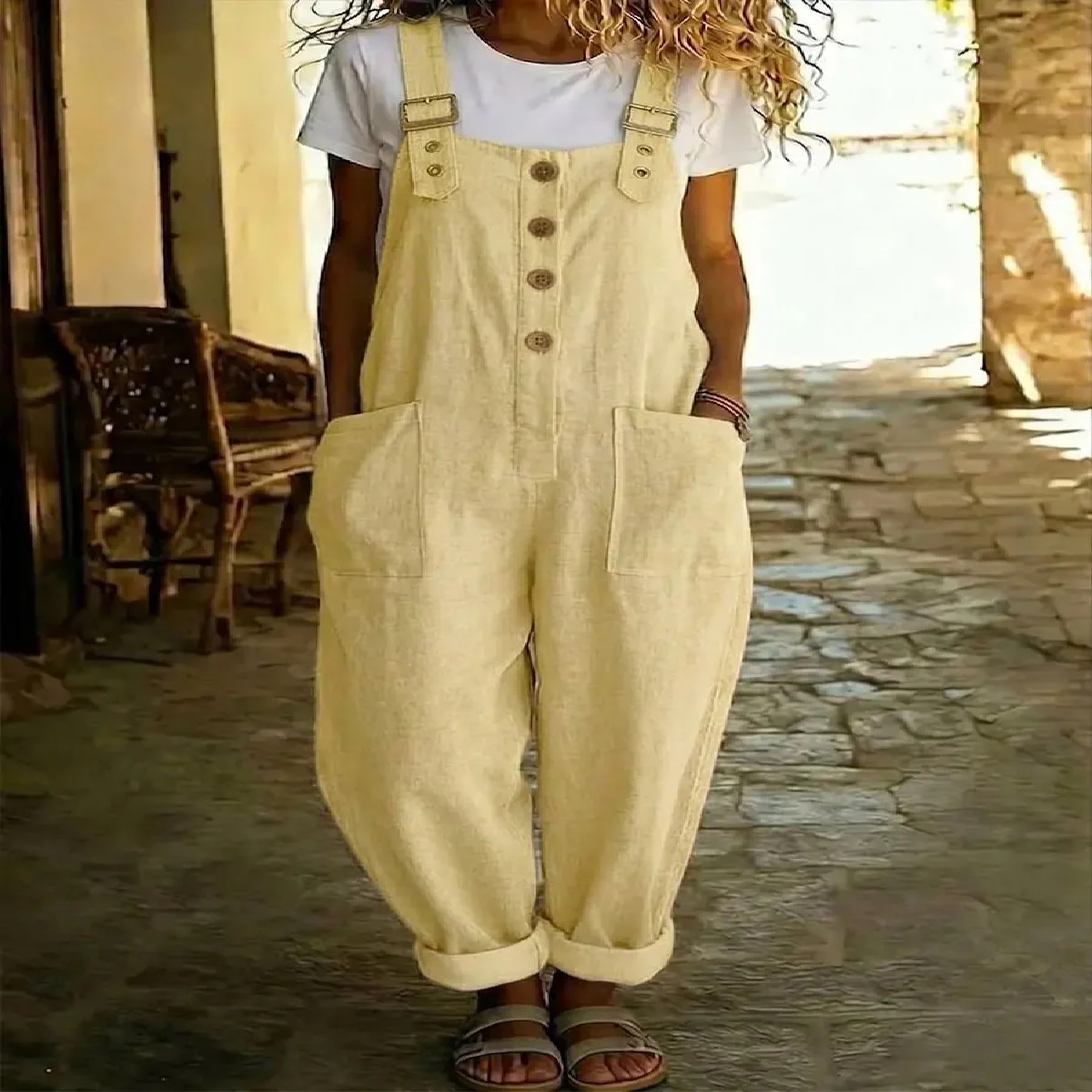 Women's Vintage High-Waist Straight-Leg Overalls – Sleeveless Suspender Jumpsuit - Image 4