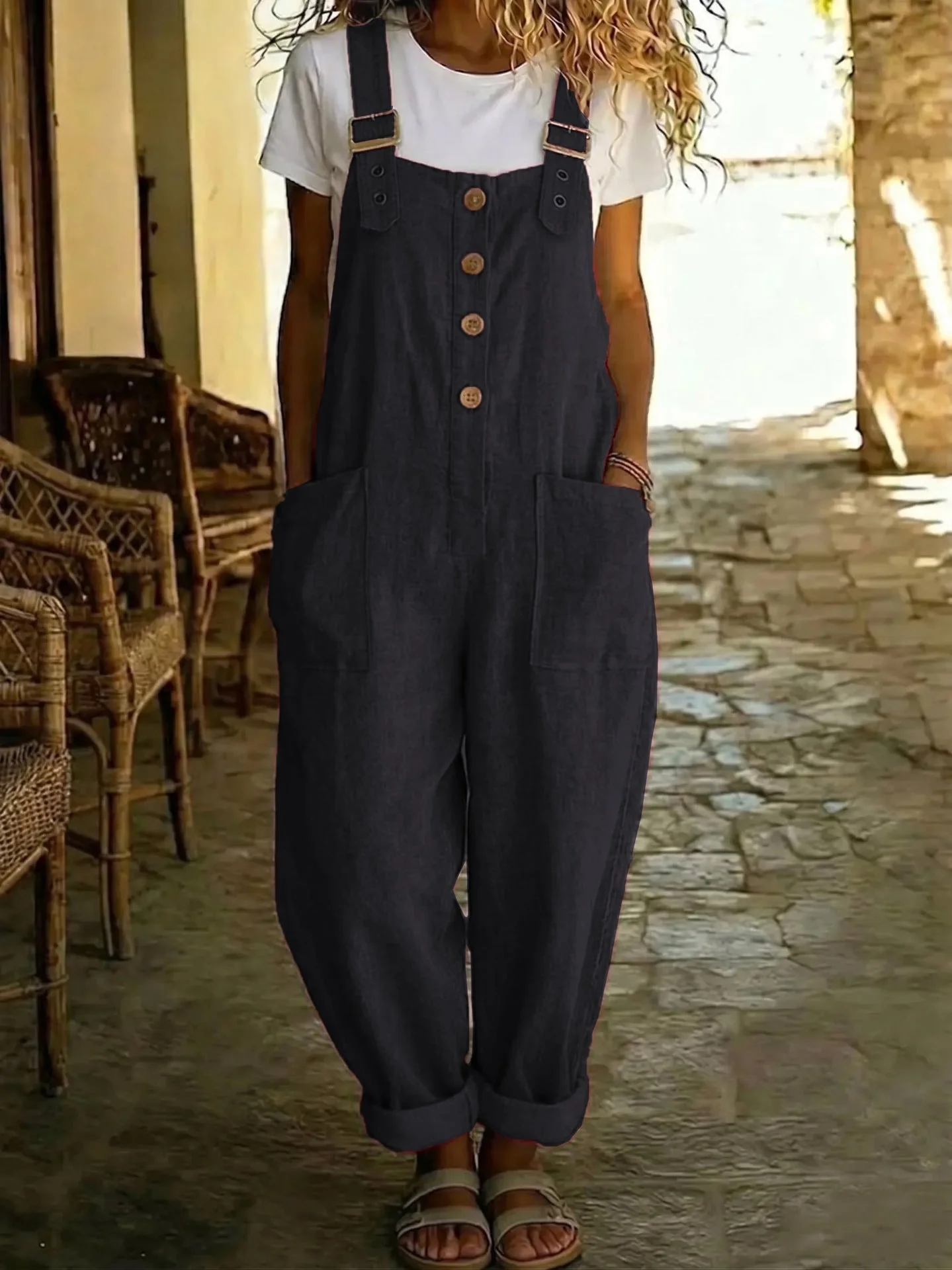 Women's Vintage High-Waist Straight-Leg Overalls – Sleeveless Suspender Jumpsuit - Image 7
