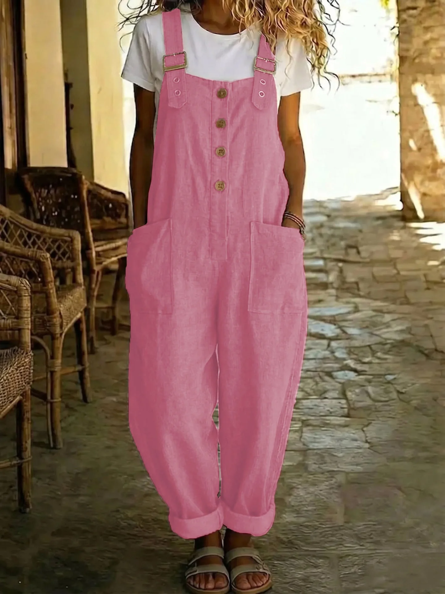 Women's Vintage High-Waist Straight-Leg Overalls – Sleeveless Suspender Jumpsuit - Image 9