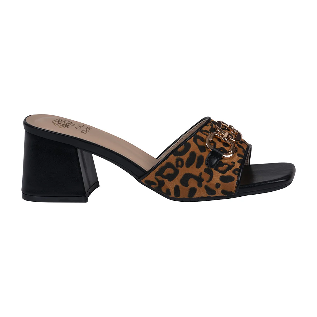 Women's Wanda Black Leopard Hardware Heeled Sandals - Image 2