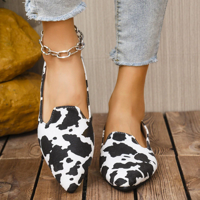 Women's Wide-Fit Breathable Pointed-Toe Flat Shoes – Cow Print Casual Flats - Image 4