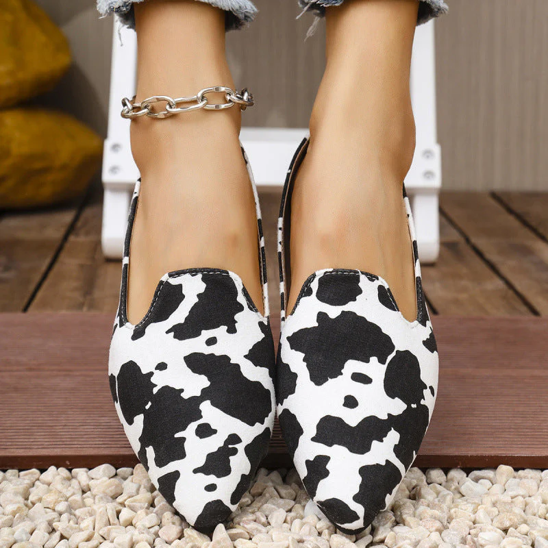 Women's Wide-Fit Breathable Pointed-Toe Flat Shoes – Cow Print Casual Flats - Image 5