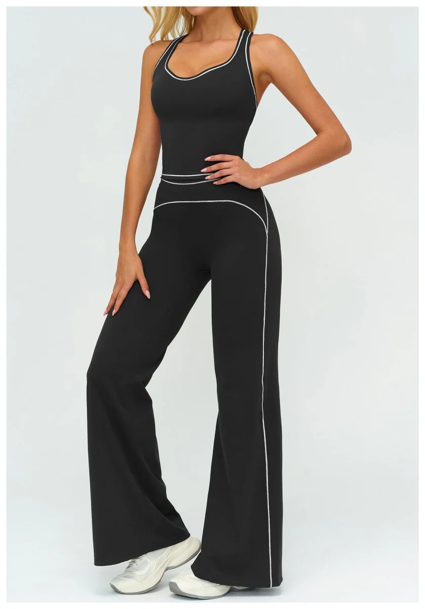 Womens Yoga Set V-neck Sleeveless Tops And Slim Straight Pants Summer Gym Sports Clothing - Image 2