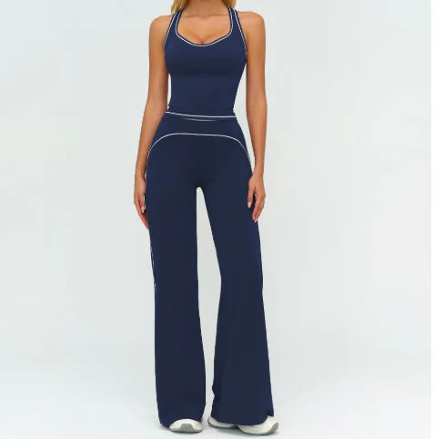 Womens Yoga Set V-neck Sleeveless Tops And Slim Straight Pants Summer Gym Sports Clothing - Image 3