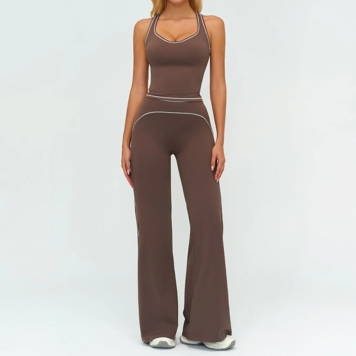 Womens Yoga Set V-neck Sleeveless Tops And Slim Straight Pants Summer Gym Sports Clothing - Image 5
