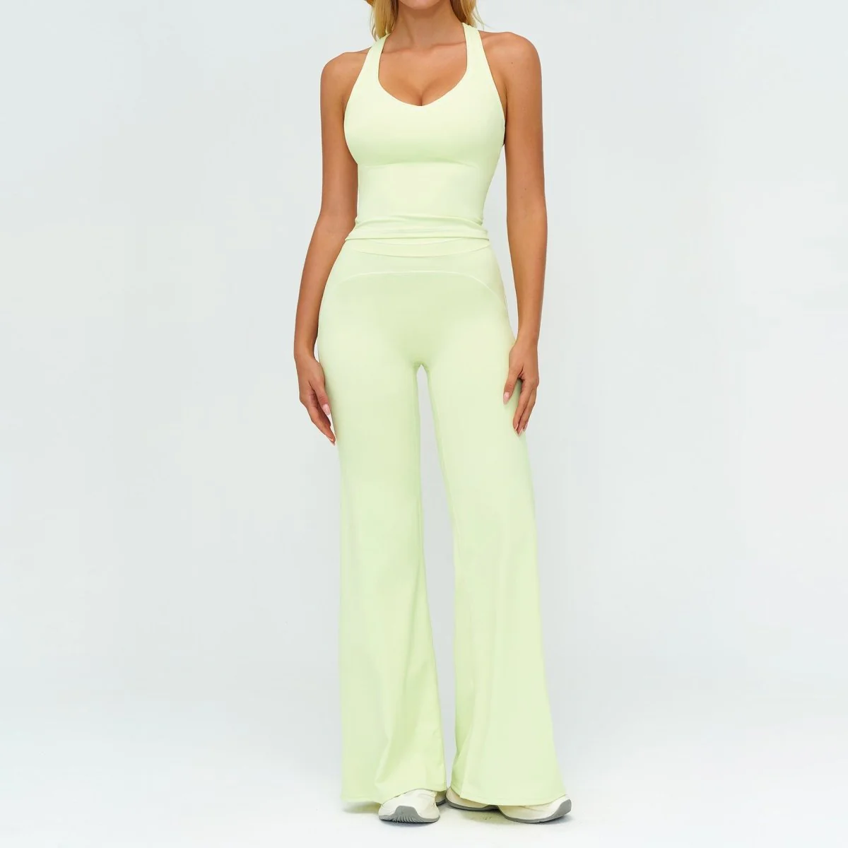 Womens Yoga Set V-neck Sleeveless Tops And Slim Straight Pants Summer Gym Sports Clothing - Image 6