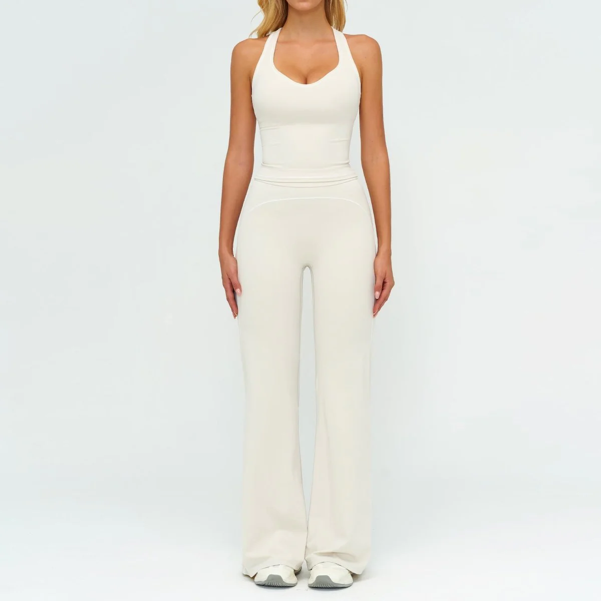 Womens Yoga Set V-neck Sleeveless Tops And Slim Straight Pants Summer Gym Sports Clothing - Image 7