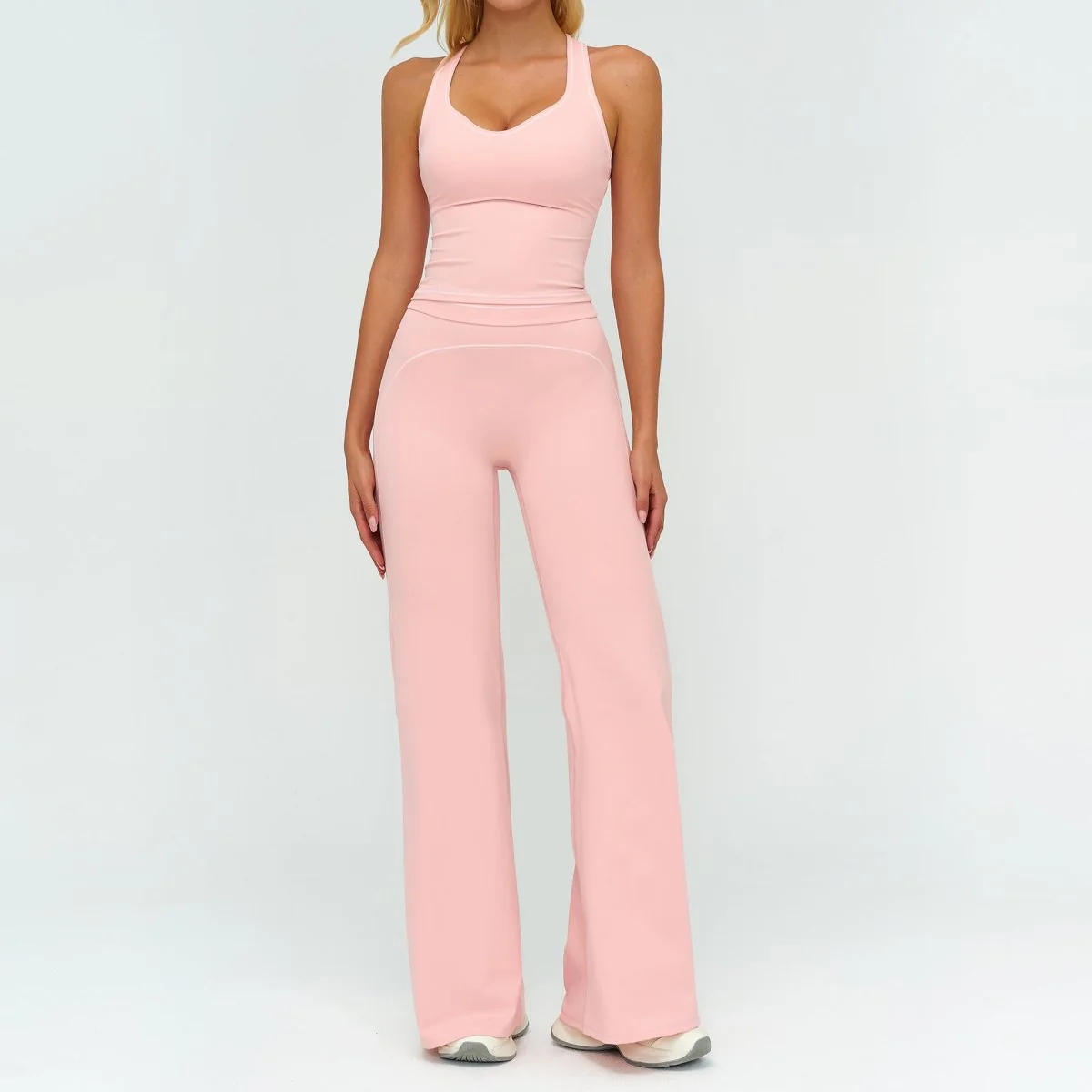 Womens Yoga Set V-neck Sleeveless Tops And Slim Straight Pants Summer Gym Sports Clothing - Image 8