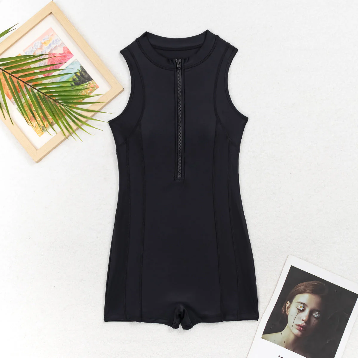 Women's Zip-Up Sleeveless Athletic One-Piece Swimsuit – Conservative High-Waist - Image 3