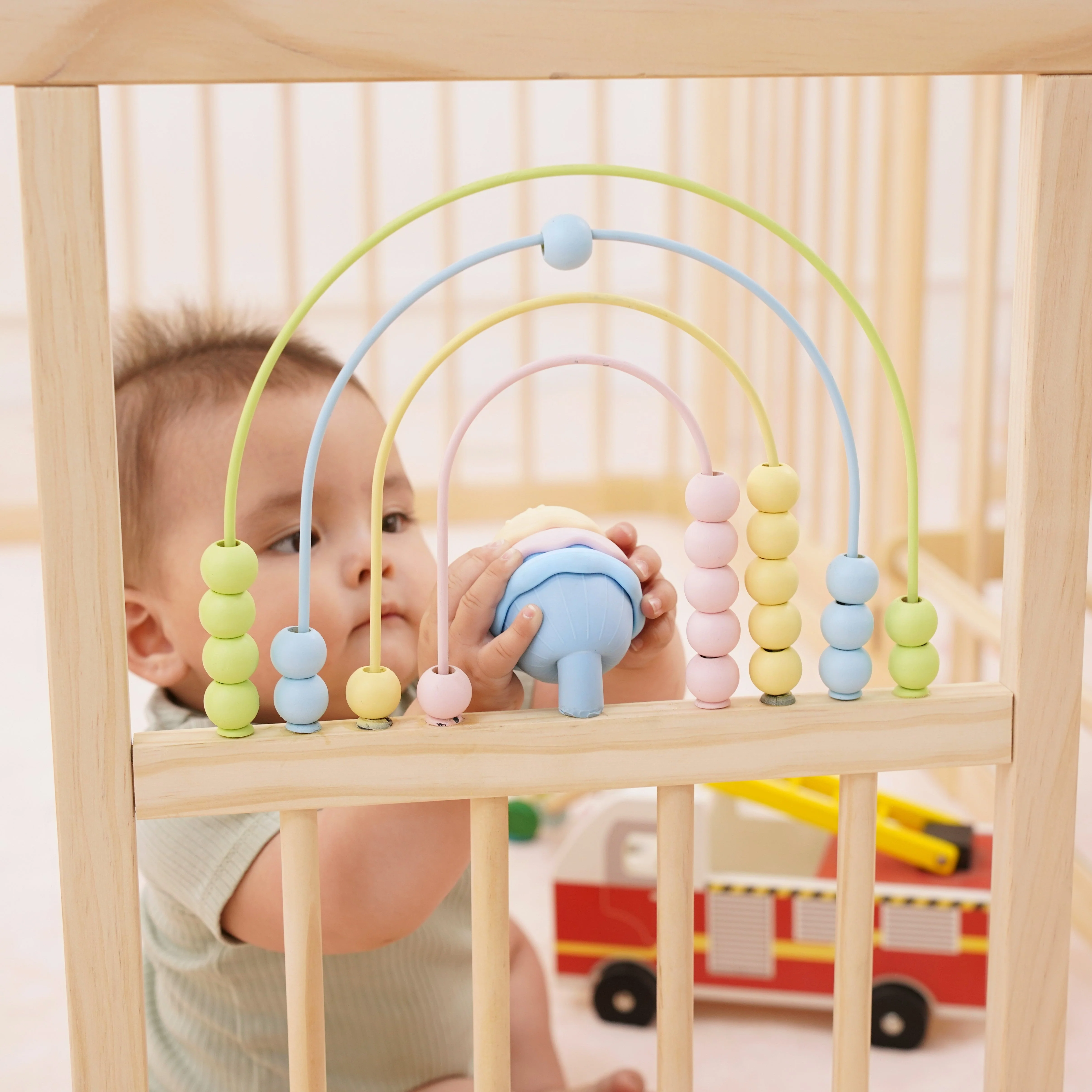 Wooden Baby Playpen with Sensory Activity Panels – 63" x 63" Square, Foldable Indoor Play Yard with Montessori Toys - Image 4