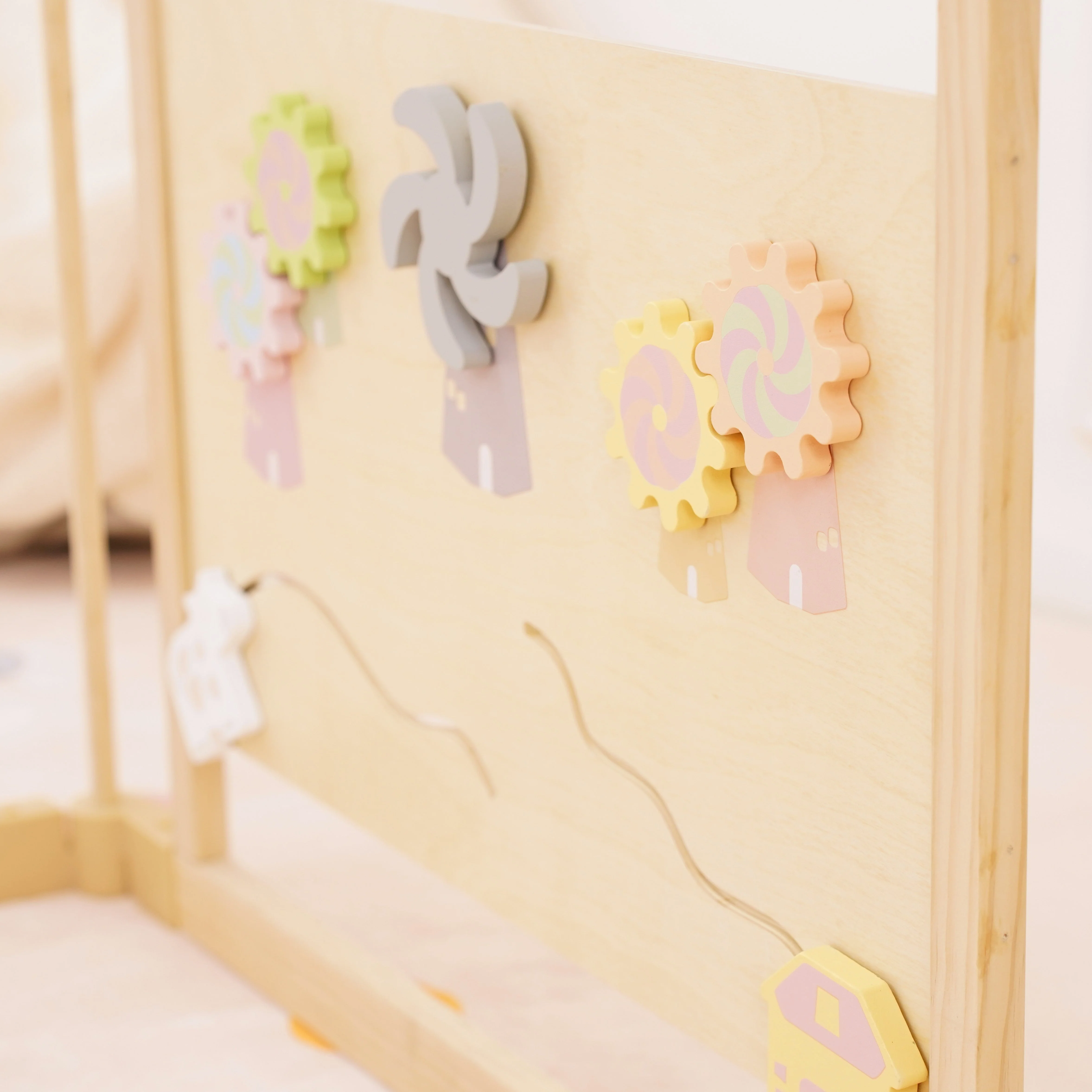 Wooden Baby Playpen with Sensory Activity Panels – 63" x 63" Square, Foldable Indoor Play Yard with Montessori Toys - Image 5