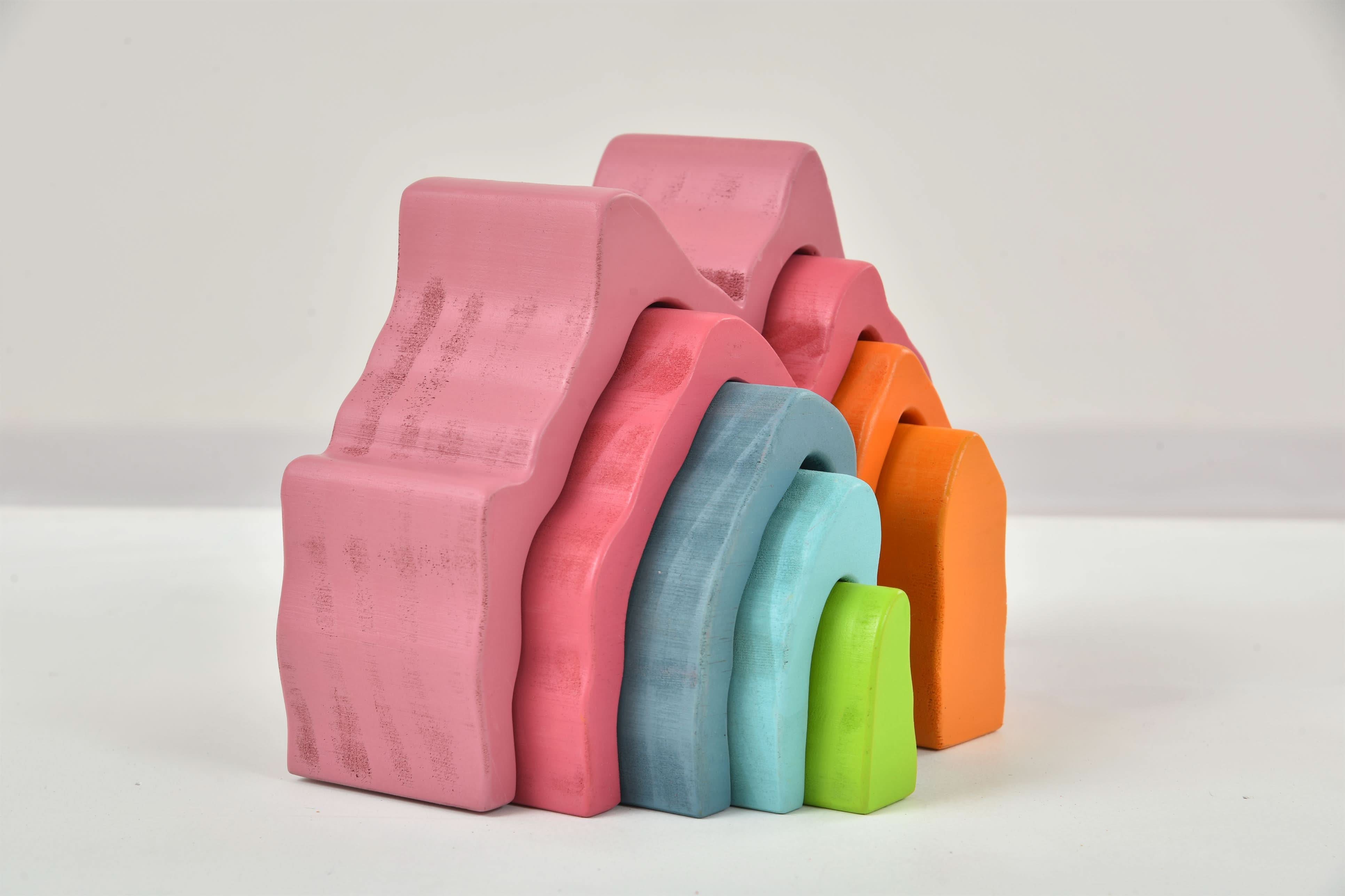 Wooden Mountain Rainbow Stacker Toy Puzzle Blocks - Image 6