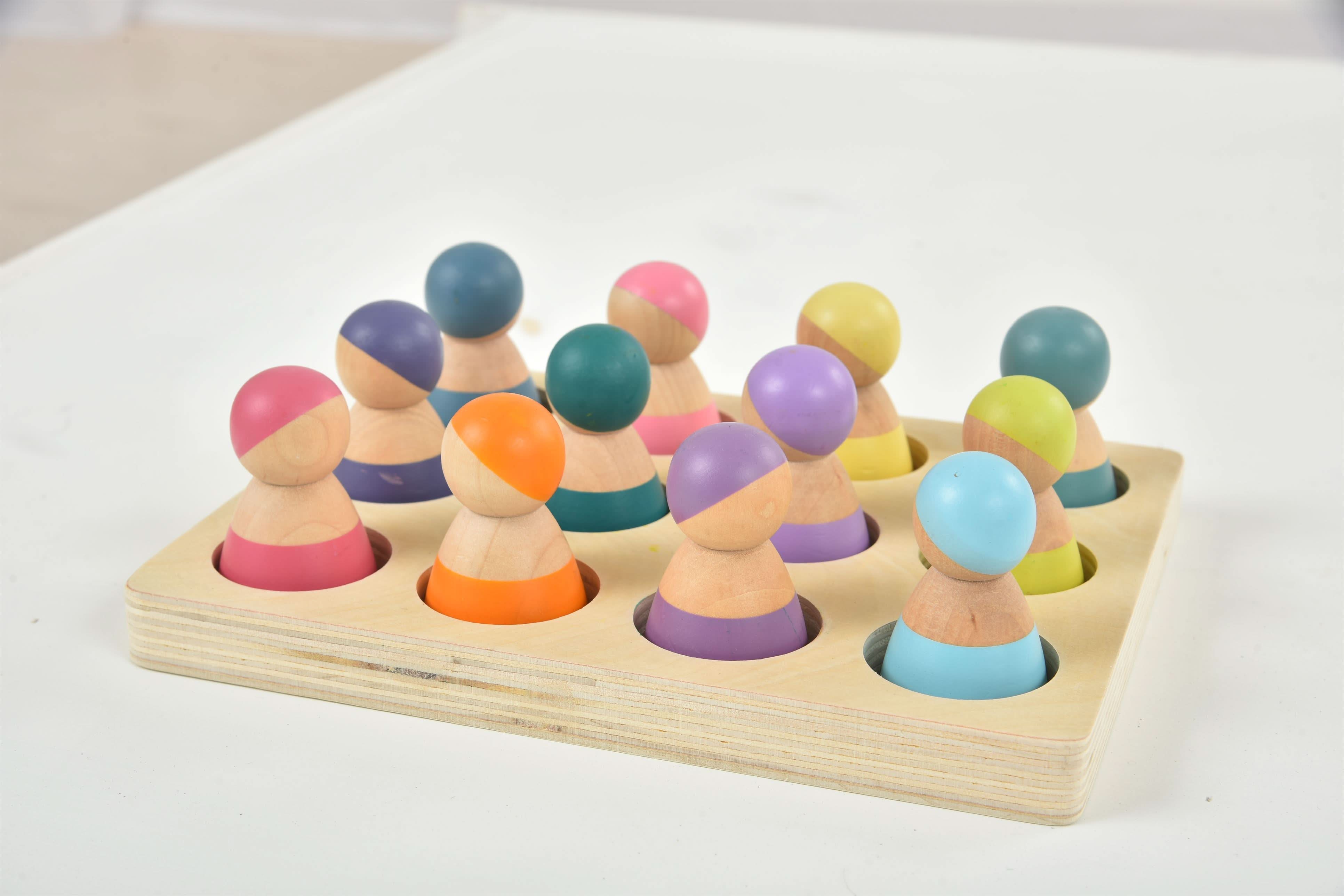 Wooden Rainbow Peg Dolls Figures 12 Piece Set - Image 6