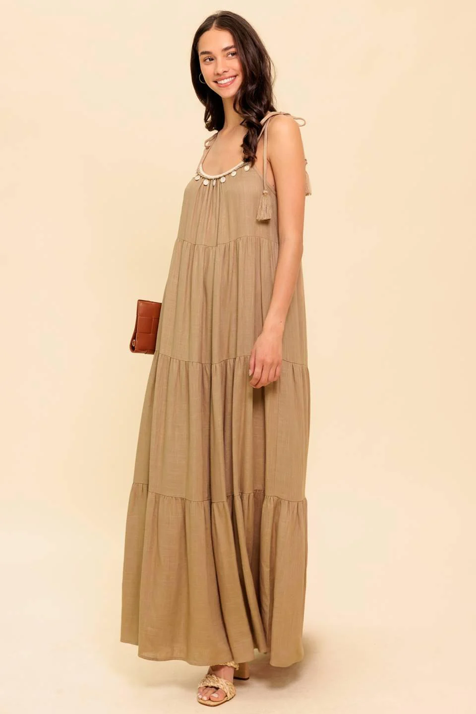 World of Possiblilities Taupe Woven Maxi Dress - Image 4